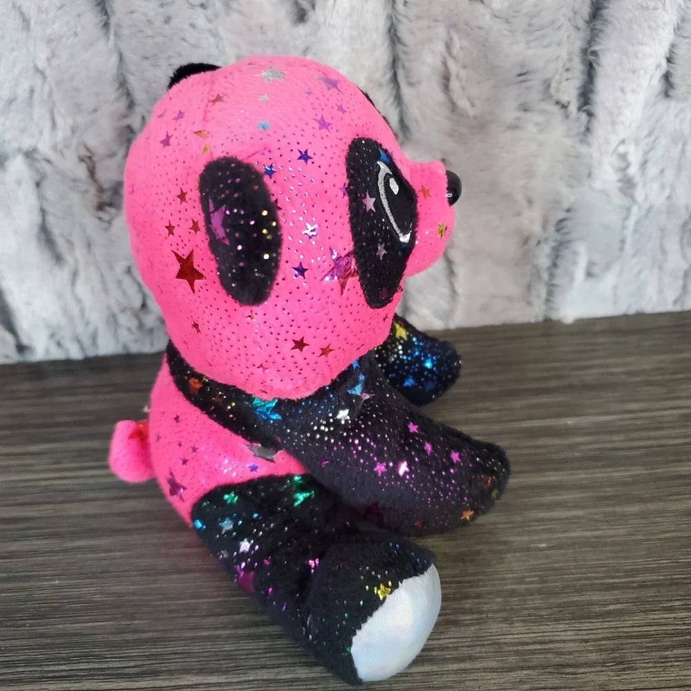 Fiesta Pink Panda Plush Metallic Rainbow Stars Fur 6